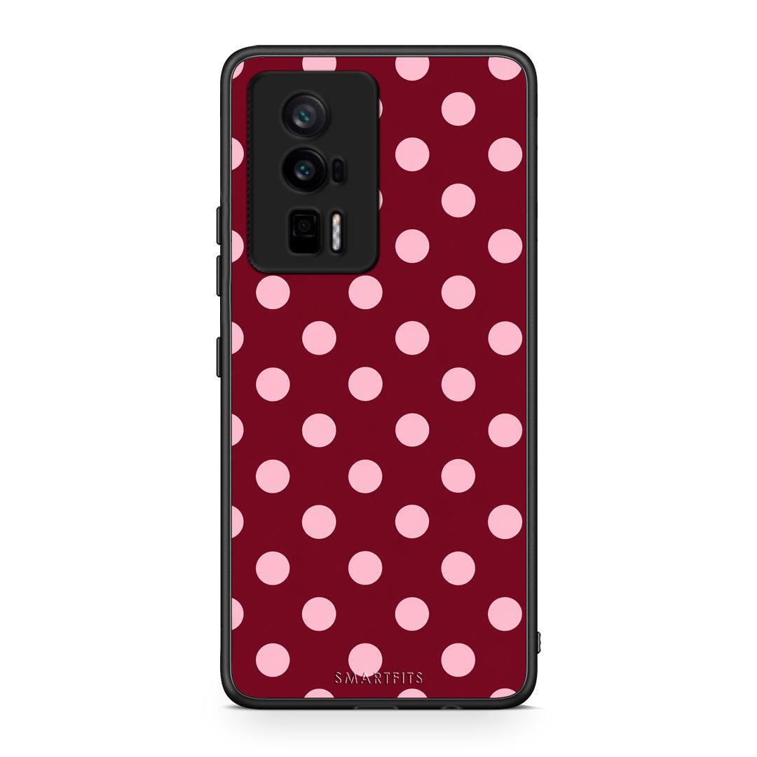 Θήκη Xiaomi Poco F5 Pro / Redmi K60 Pro Pink Polka Dots on Burgundy από τη Smartfits με σχέδιο στο πίσω μέρος και μαύρο περίβλημα | Xiaomi Poco F5 Pro / Redmi K60 Pro Pink Polka Dots on Burgundy case with colorful back and black bezels