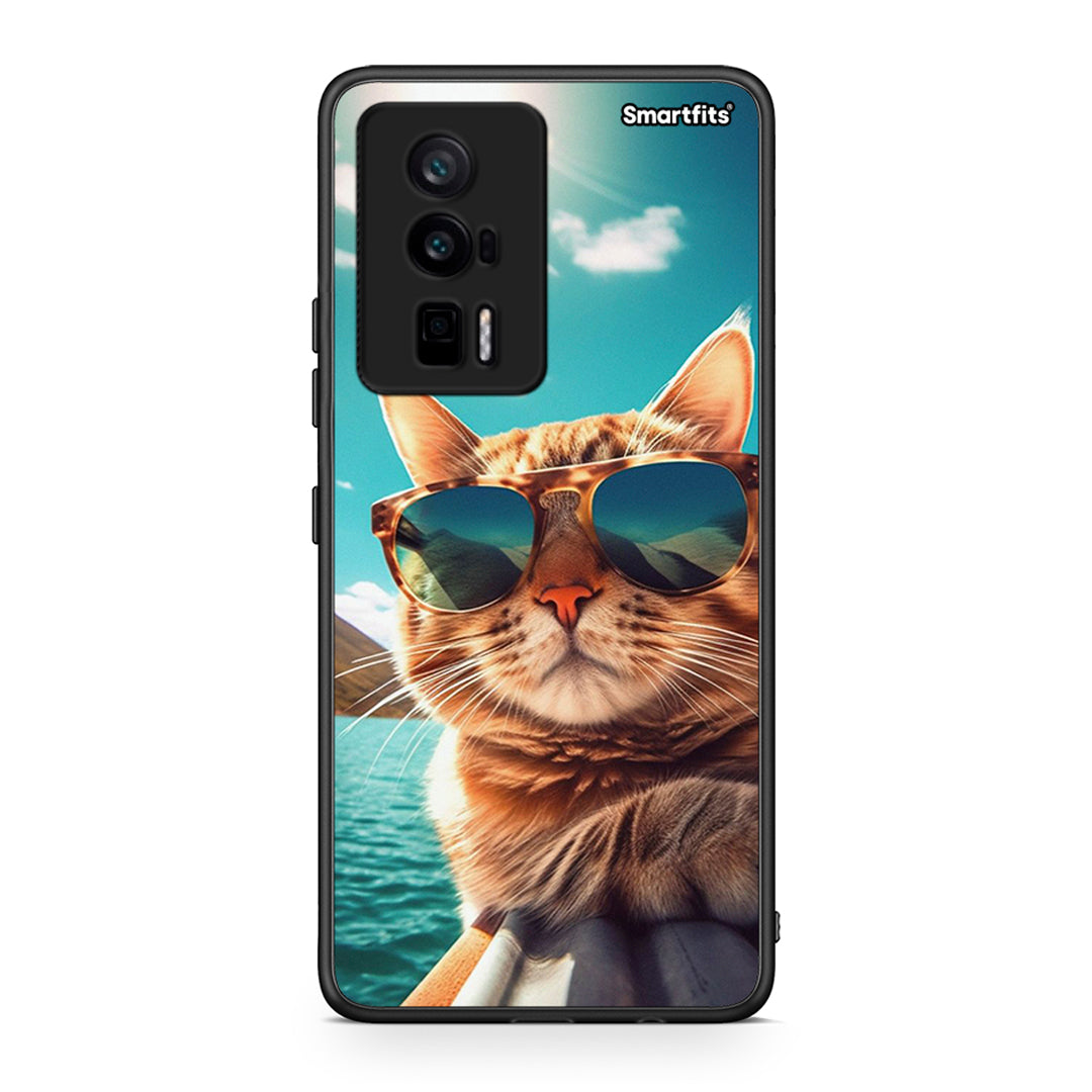 Θήκη Xiaomi Poco F5 Pro / Redmi K60 Pro Summer Cat από τη Smartfits με σχέδιο στο πίσω μέρος και μαύρο περίβλημα | Xiaomi Poco F5 Pro / Redmi K60 Pro Summer Cat Case with Colorful Back and Black Bezels