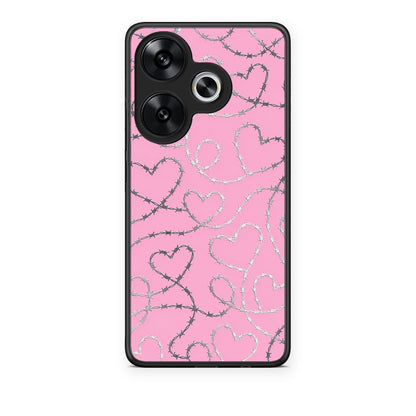 Θήκη Xiaomi Poco F6 Barbed Wire Hearts on Pink από τη Smartfits με σχέδιο στο πίσω μέρος και μαύρο περίβλημα | Xiaomi Poco F6 Barbed Wire Hearts on Pink case with colorful back and black bezels
