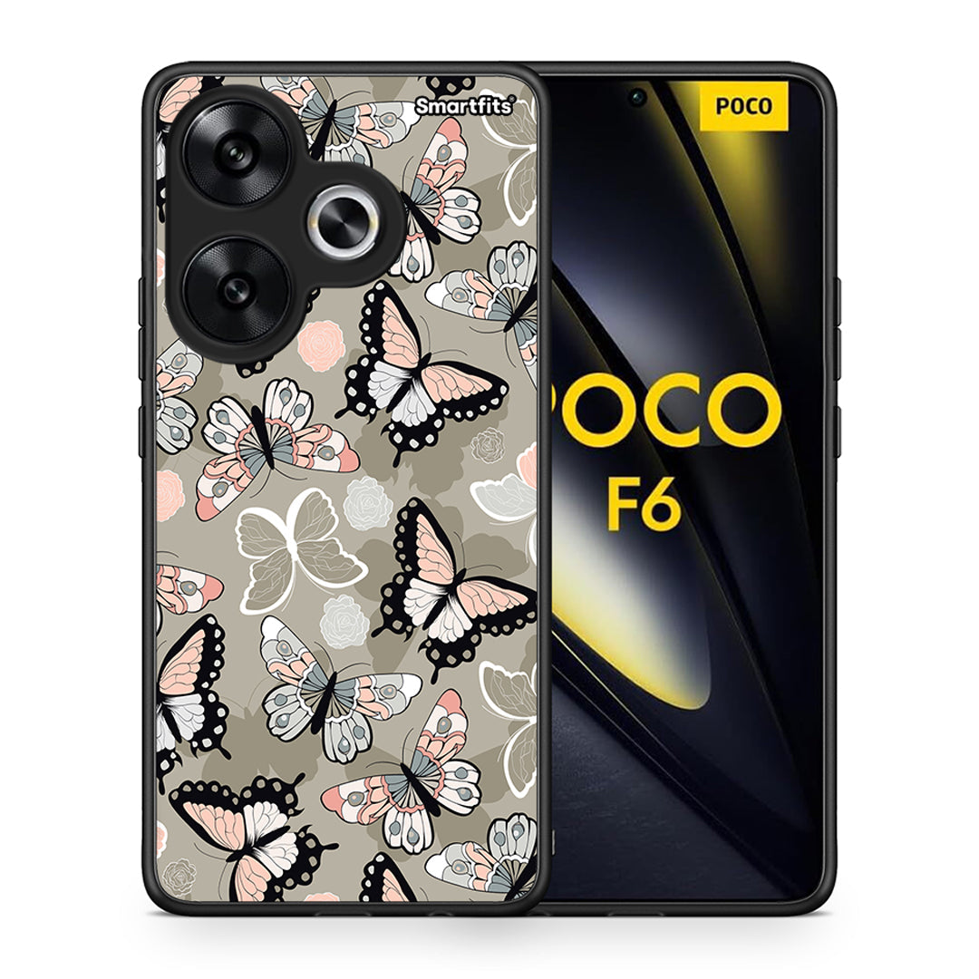 Θήκη Xiaomi Poco F6 Butterflies Boho από τη Smartfits με σχέδιο στο πίσω μέρος και μαύρο περίβλημα | Xiaomi Poco F6 Butterflies Boho case with colorful back and black bezels