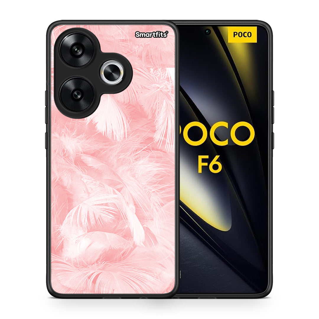 Θήκη Xiaomi Poco F6 Pink Feather Boho από τη Smartfits με σχέδιο στο πίσω μέρος και μαύρο περίβλημα | Xiaomi Poco F6 Pink Feather Boho case with colorful back and black bezels