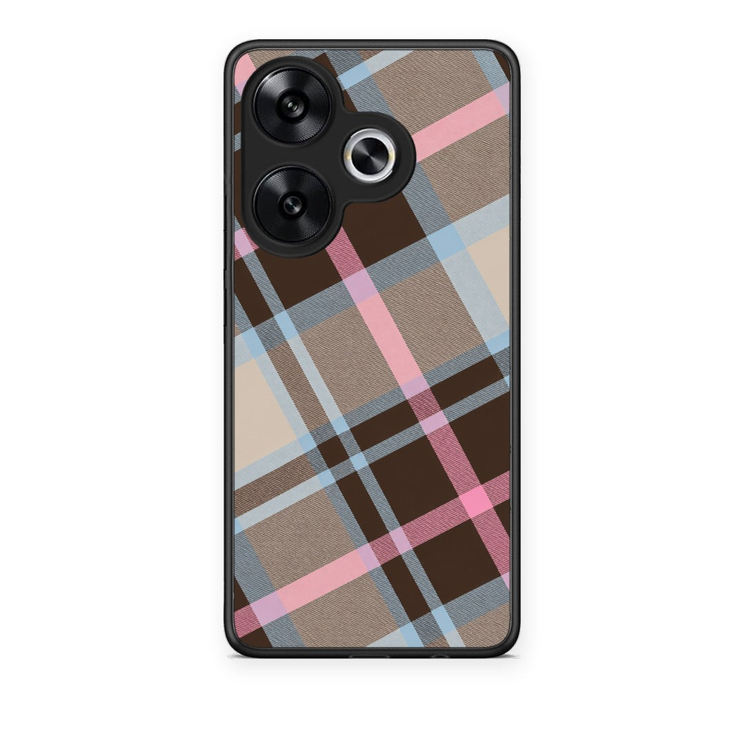 Θήκη Xiaomi Poco F6 Brown Pink and Blue Diagonal Plaid από τη Smartfits με σχέδιο στο πίσω μέρος και μαύρο περίβλημα | Xiaomi Poco F6 Brown Pink and Blue Diagonal Plaid case with colorful back and black bezels