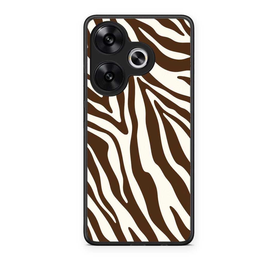 Θήκη Xiaomi Poco F6 Brown and Cream Zebra Stripes από τη Smartfits με σχέδιο στο πίσω μέρος και μαύρο περίβλημα | Xiaomi Poco F6 Brown and Cream Zebra Stripes case with colorful back and black bezels