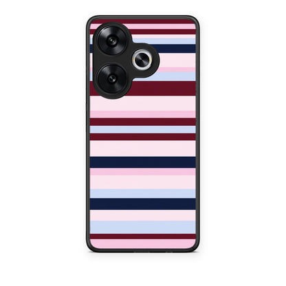 Θήκη Xiaomi Poco F6 Burgundy Pink and Blue Horizontal Stripes από τη Smartfits με σχέδιο στο πίσω μέρος και μαύρο περίβλημα | Xiaomi Poco F6 Burgundy Pink and Blue Horizontal Stripes case with colorful back and black bezels