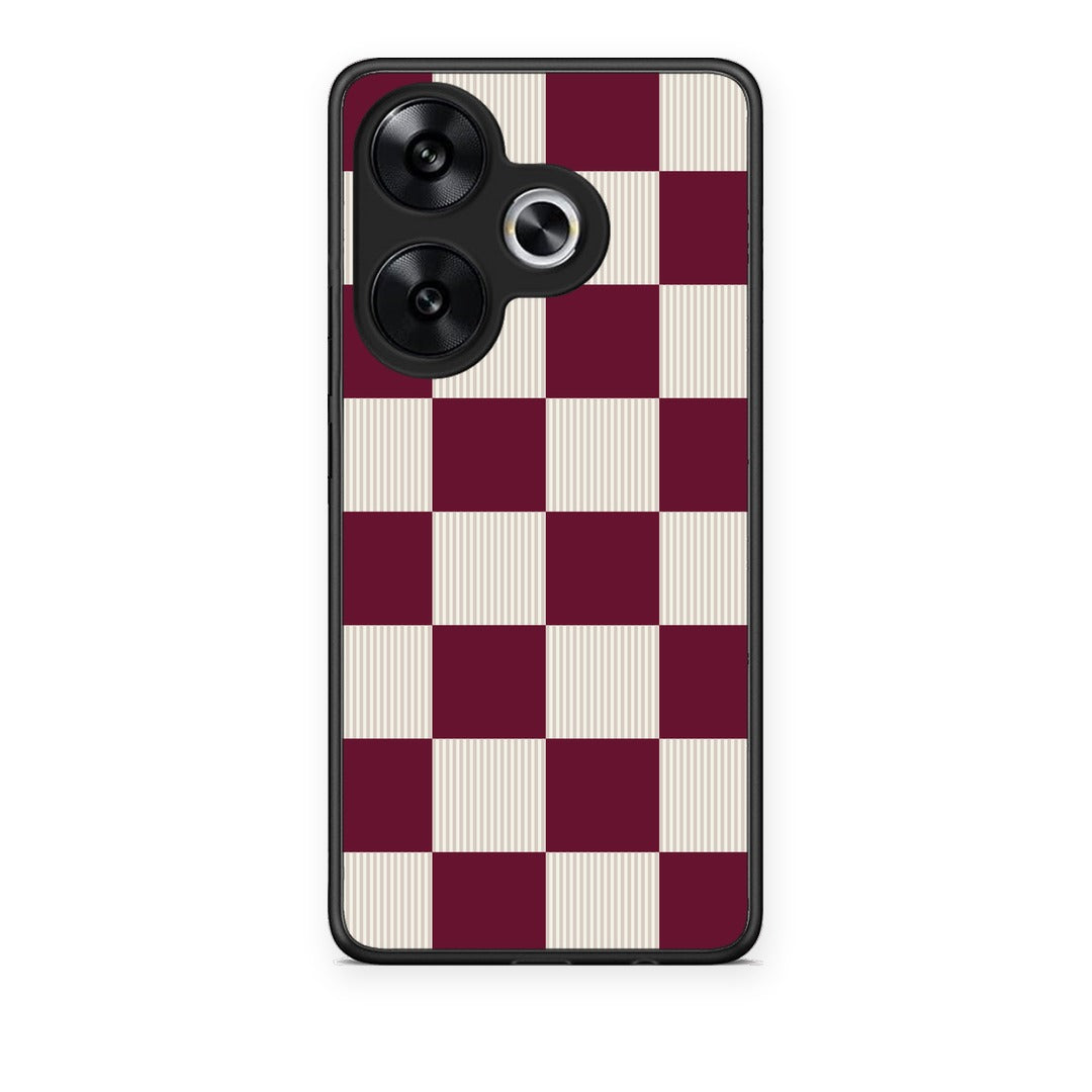 Θήκη Xiaomi Poco F6 Burgundy and Cream Striped Checks από τη Smartfits με σχέδιο στο πίσω μέρος και μαύρο περίβλημα | Xiaomi Poco F6 Burgundy and Cream Striped Checks case with colorful back and black bezels