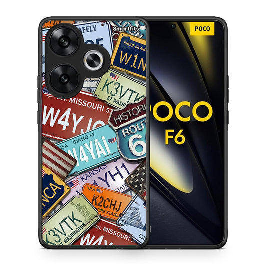Θήκη Xiaomi Poco F6 Car Plates από τη Smartfits με σχέδιο στο πίσω μέρος και μαύρο περίβλημα | Xiaomi Poco F6 Car Plates case with colorful back and black bezels