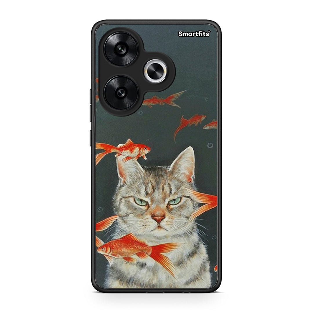 Xiaomi Poco F6 Cat Goldfish θήκη από τη Smartfits με σχέδιο στο πίσω μέρος και μαύρο περίβλημα | Smartphone case with colorful back and black bezels by Smartfits