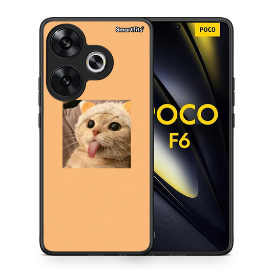 Θήκη Xiaomi Poco F6 Cat Tongue από τη Smartfits με σχέδιο στο πίσω μέρος και μαύρο περίβλημα | Xiaomi Poco F6 Cat Tongue case with colorful back and black bezels