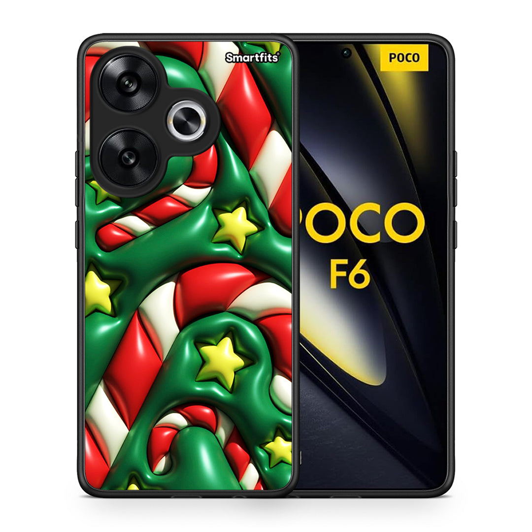 Θήκη Xiaomi Poco F6 Christmas Bubbles από τη Smartfits με σχέδιο στο πίσω μέρος και μαύρο περίβλημα | Xiaomi Poco F6 Christmas Bubbles case with colorful back and black bezels