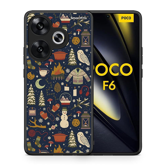 Θήκη Xiaomi Poco F6 Christmas Elements από τη Smartfits με σχέδιο στο πίσω μέρος και μαύρο περίβλημα | Xiaomi Poco F6 Christmas Elements case with colorful back and black bezels