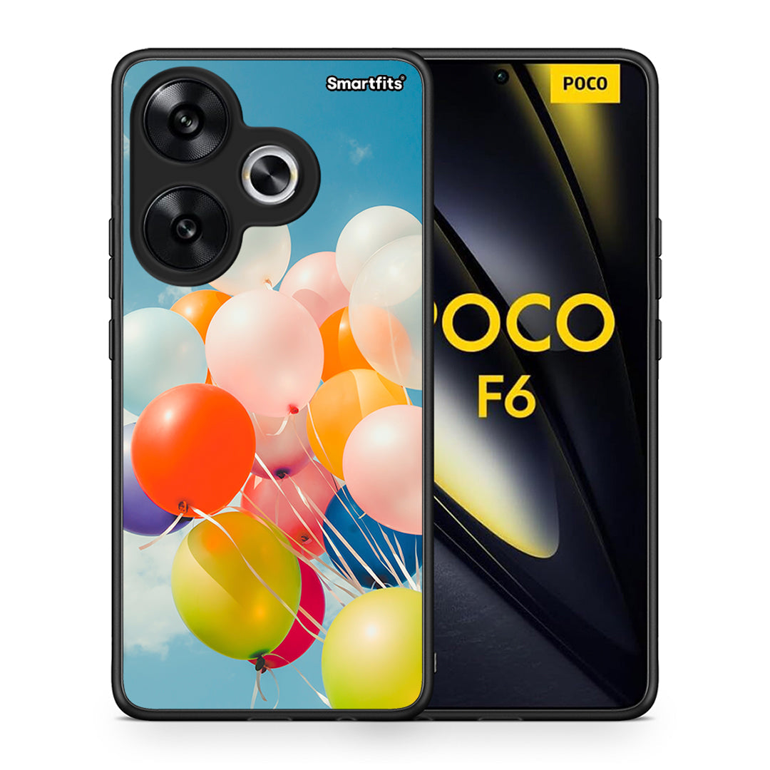Θήκη Xiaomi Poco F6 Colorful Balloons από τη Smartfits με σχέδιο στο πίσω μέρος και μαύρο περίβλημα | Xiaomi Poco F6 Colorful Balloons case with colorful back and black bezels