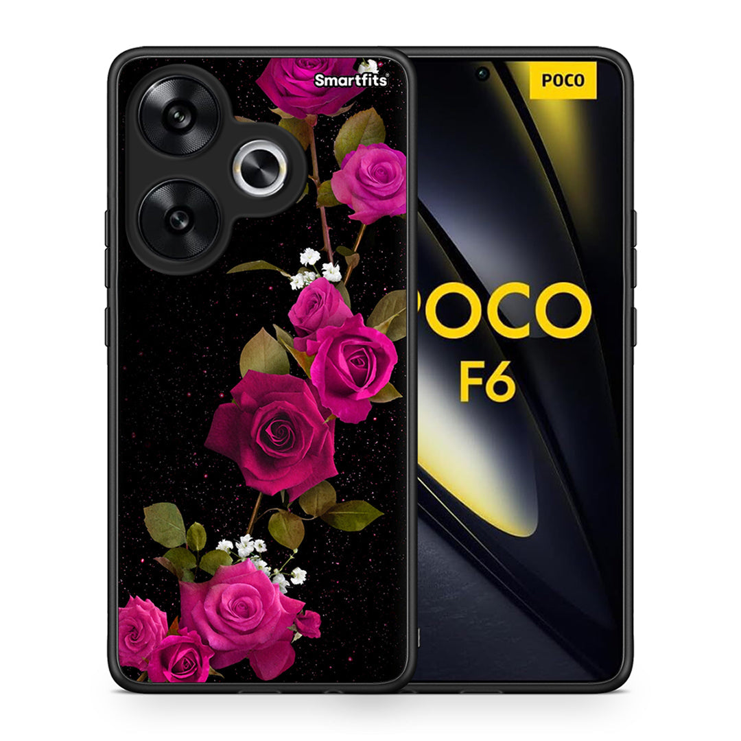 Θήκη Xiaomi Poco F6 Red Roses Flower από τη Smartfits με σχέδιο στο πίσω μέρος και μαύρο περίβλημα | Xiaomi Poco F6 Red Roses Flower case with colorful back and black bezels