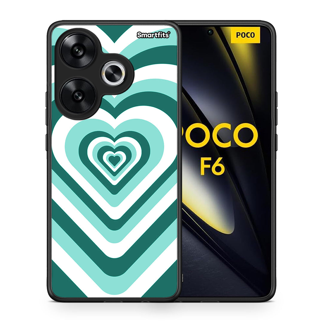 Θήκη Xiaomi Poco F6 Green Hearts από τη Smartfits με σχέδιο στο πίσω μέρος και μαύρο περίβλημα | Xiaomi Poco F6 Green Hearts case with colorful back and black bezels