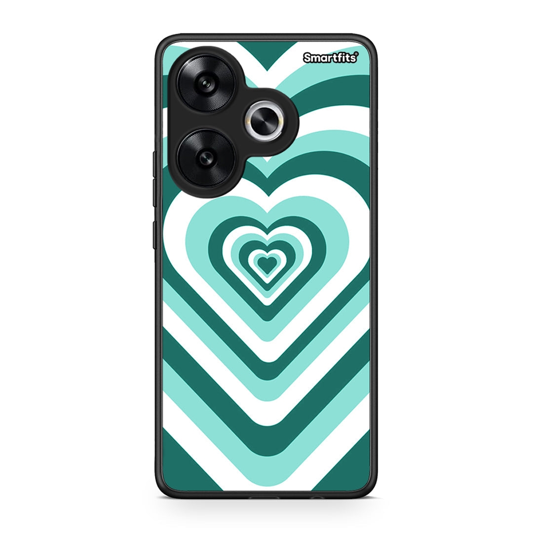 Xiaomi Poco F6 Green Hearts θήκη από τη Smartfits με σχέδιο στο πίσω μέρος και μαύρο περίβλημα | Smartphone case with colorful back and black bezels by Smartfits