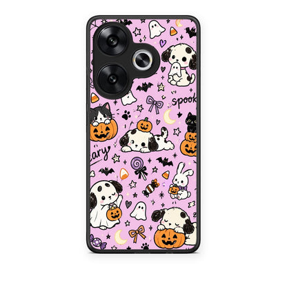 Θήκη Xiaomi Poco F6 Halloween Puppies and Friends on Lilac από τη Smartfits με σχέδιο στο πίσω μέρος και μαύρο περίβλημα | Xiaomi Poco F6 Halloween Puppies and Friends on Lilac case with colorful back and black bezels