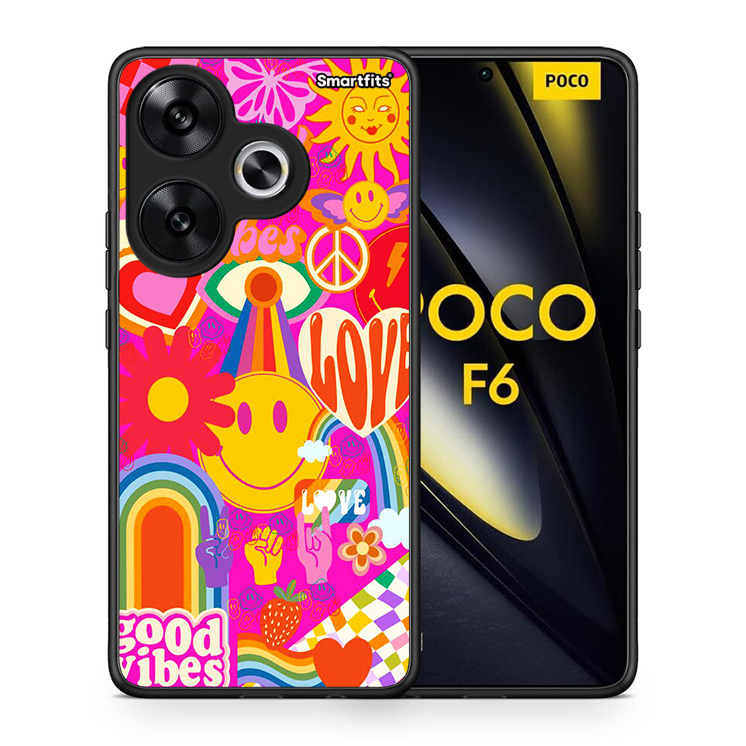 Θήκη Xiaomi Poco F6 Hippie Love από τη Smartfits με σχέδιο στο πίσω μέρος και μαύρο περίβλημα | Xiaomi Poco F6 Hippie Love case with colorful back and black bezels