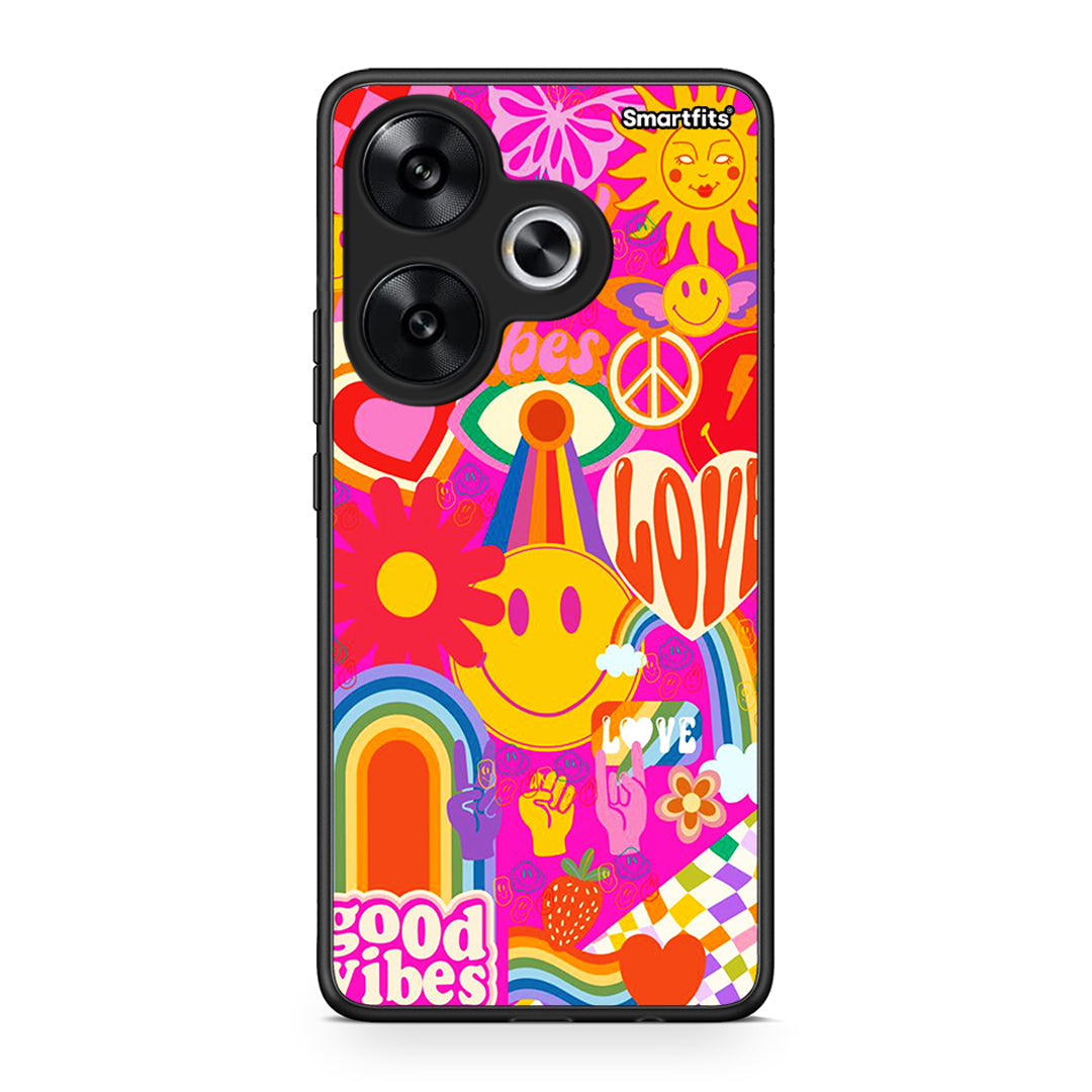 Xiaomi Poco F6 Hippie Love θήκη από τη Smartfits με σχέδιο στο πίσω μέρος και μαύρο περίβλημα | Smartphone case with colorful back and black bezels by Smartfits