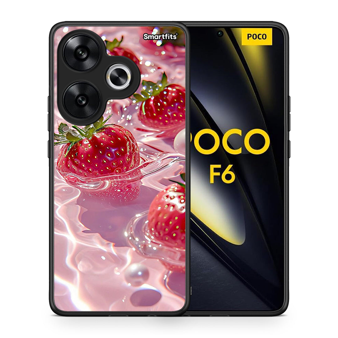Θήκη Xiaomi Poco F6 Juicy Strawberries από τη Smartfits με σχέδιο στο πίσω μέρος και μαύρο περίβλημα | Xiaomi Poco F6 Juicy Strawberries case with colorful back and black bezels
