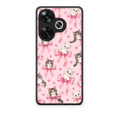 Θήκη Xiaomi Poco F6 Kittens and Pink Bows on Pink από τη Smartfits με σχέδιο στο πίσω μέρος και μαύρο περίβλημα | Xiaomi Poco F6 Kittens and Pink Bows on Pink case with colorful back and black bezels