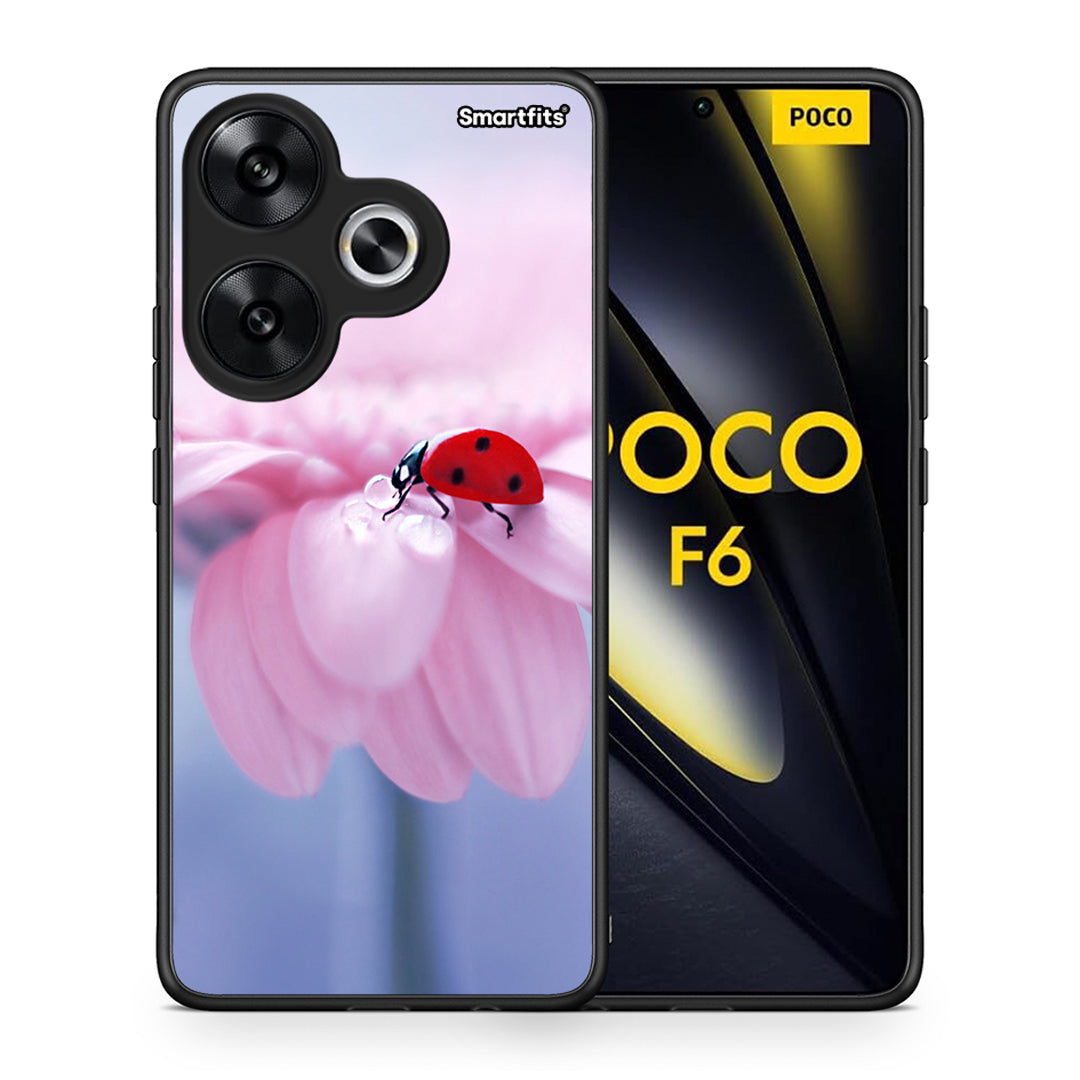 Θήκη Xiaomi Poco F6 Ladybug Flower από τη Smartfits με σχέδιο στο πίσω μέρος και μαύρο περίβλημα | Xiaomi Poco F6 Ladybug Flower case with colorful back and black bezels