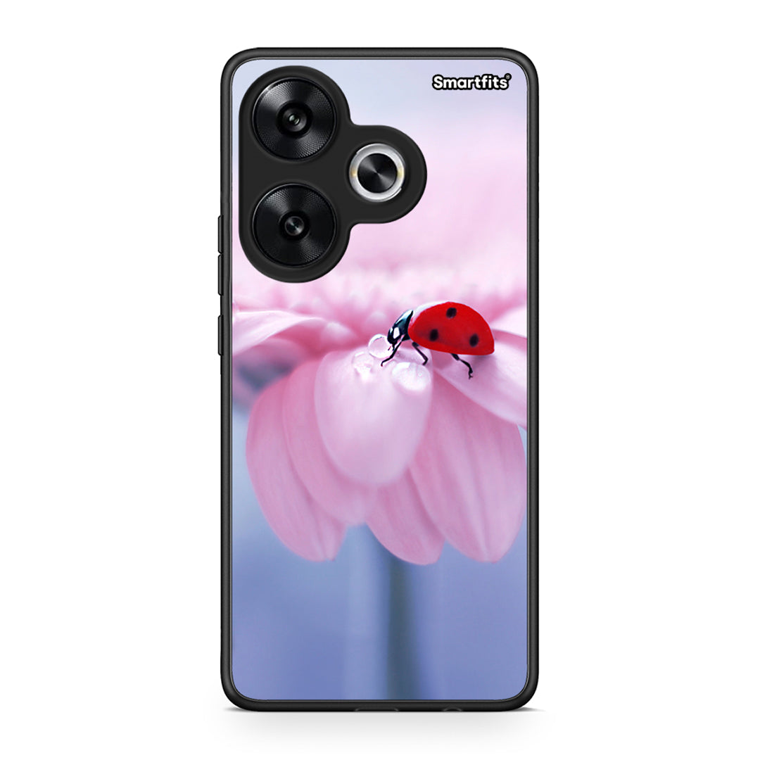 Xiaomi Poco F6 Ladybug Flower θήκη από τη Smartfits με σχέδιο στο πίσω μέρος και μαύρο περίβλημα | Smartphone case with colorful back and black bezels by Smartfits
