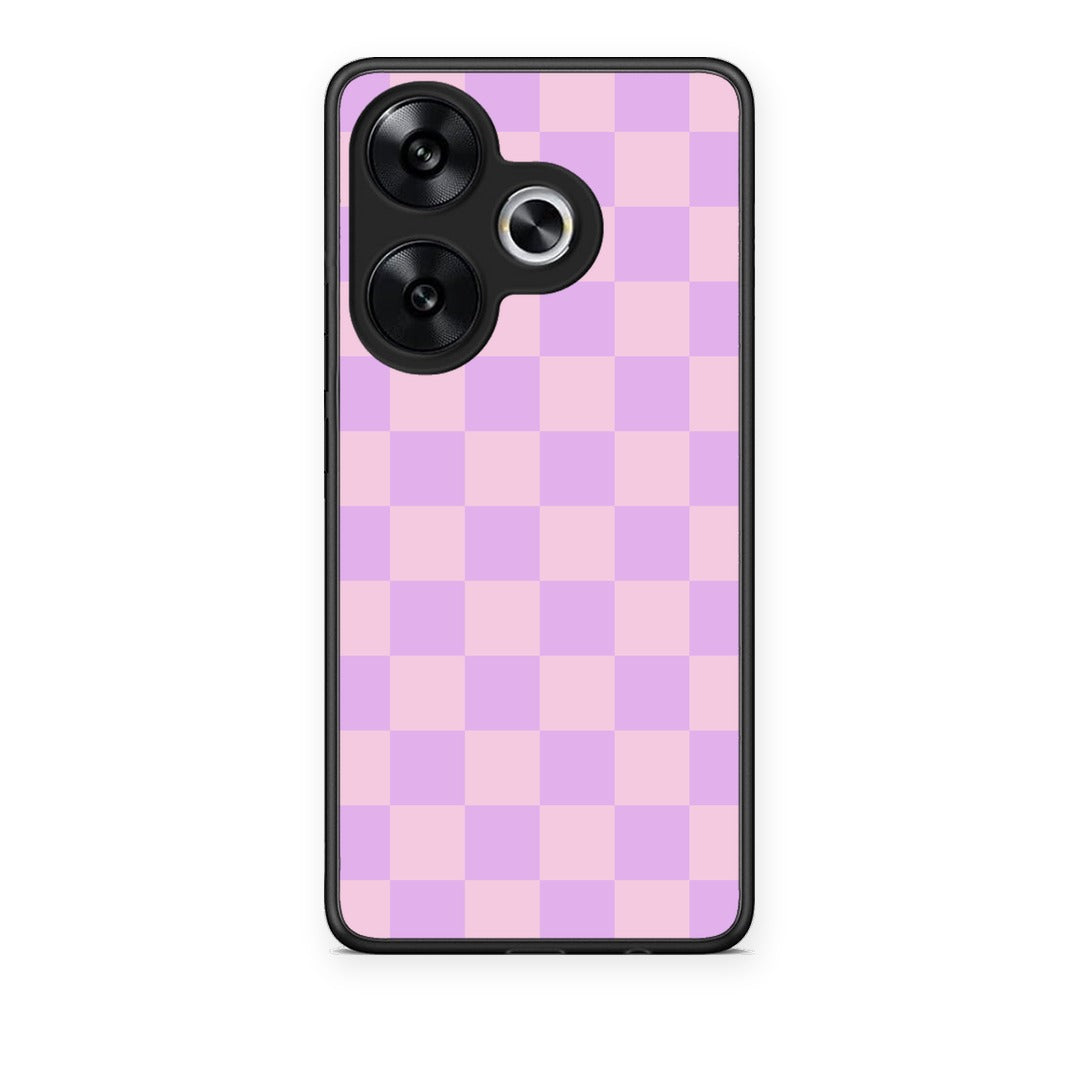 Θήκη Xiaomi Poco F6 Lavender and Pink Checkerboard από τη Smartfits με σχέδιο στο πίσω μέρος και μαύρο περίβλημα | Xiaomi Poco F6 Lavender and Pink Checkerboard case with colorful back and black bezels