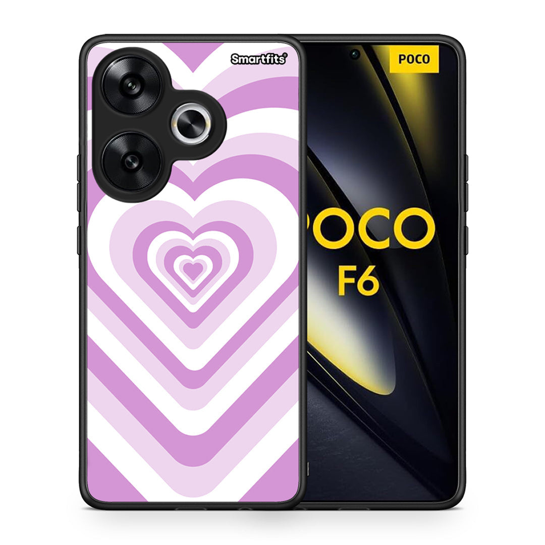 Θήκη Xiaomi Poco F6 Lilac Hearts από τη Smartfits με σχέδιο στο πίσω μέρος και μαύρο περίβλημα | Xiaomi Poco F6 Lilac Hearts case with colorful back and black bezels