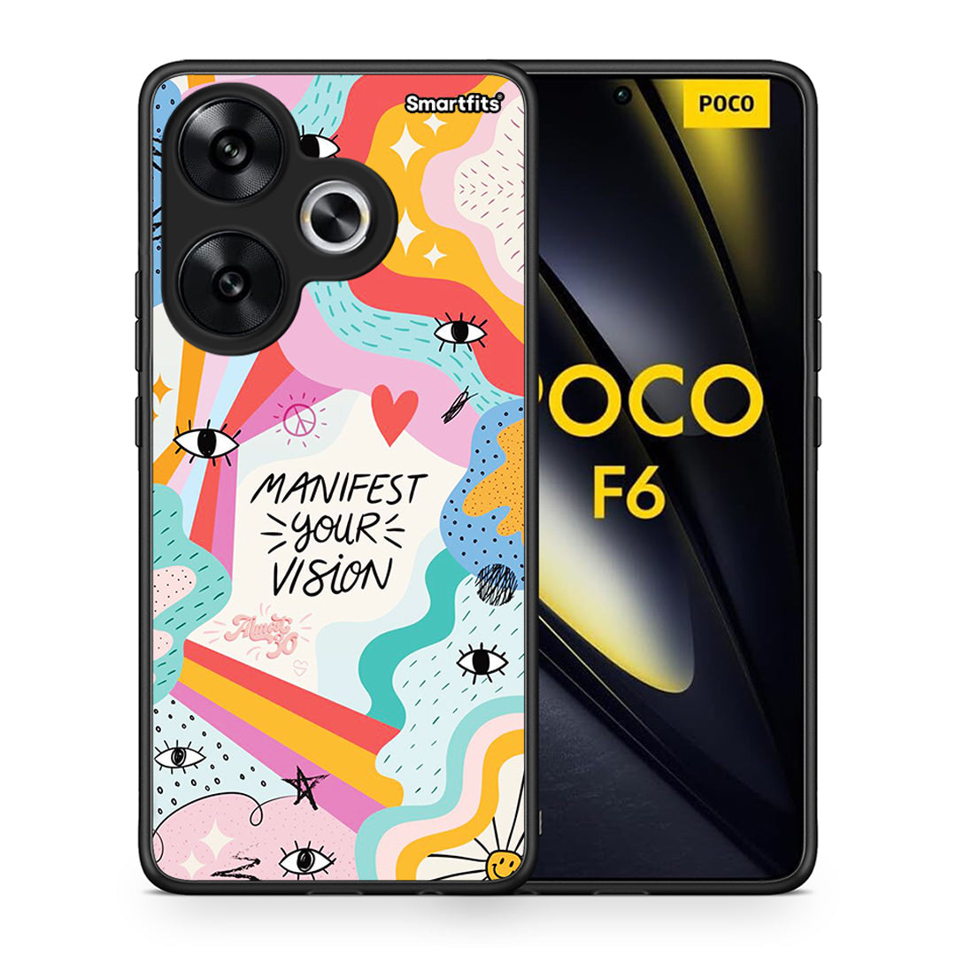 Θήκη Xiaomi Poco F6 Manifest Your Vision από τη Smartfits με σχέδιο στο πίσω μέρος και μαύρο περίβλημα | Xiaomi Poco F6 Manifest Your Vision case with colorful back and black bezels