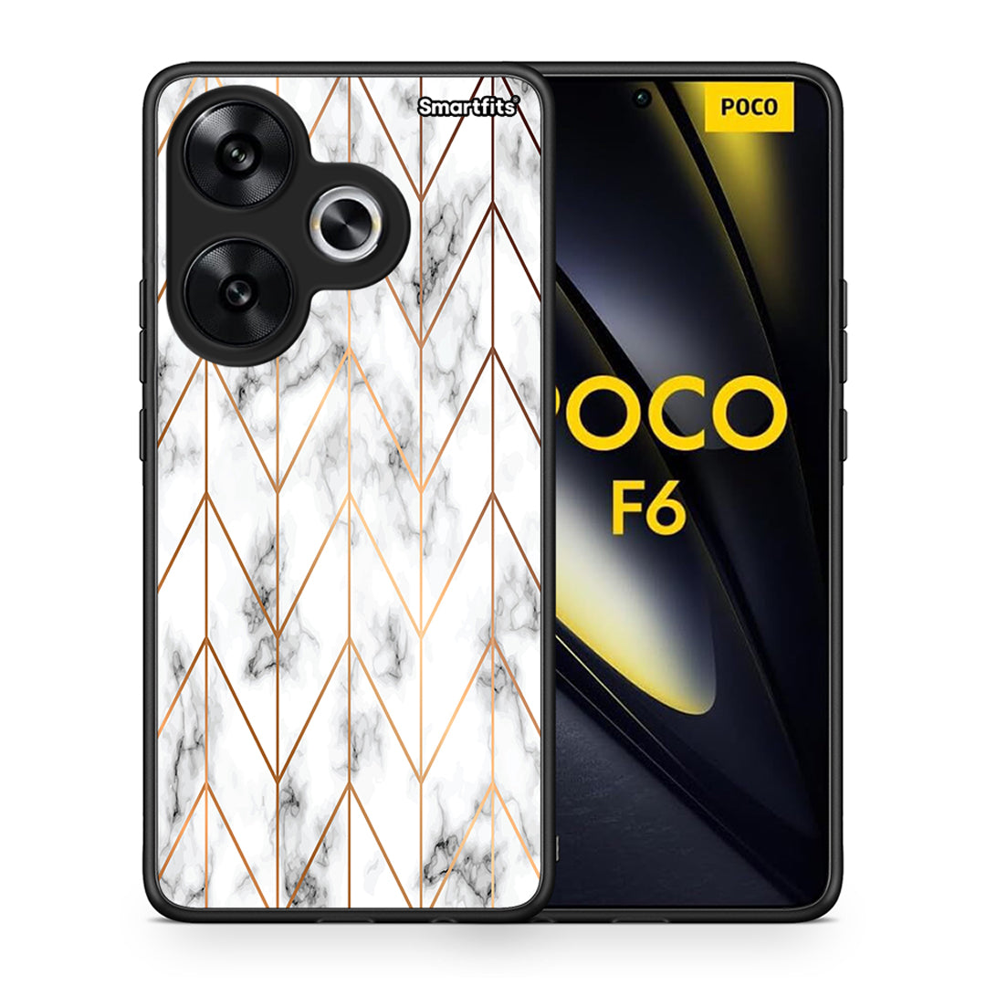 Θήκη Xiaomi Poco F6 Gold Geometric Marble από τη Smartfits με σχέδιο στο πίσω μέρος και μαύρο περίβλημα | Xiaomi Poco F6 Gold Geometric Marble case with colorful back and black bezels