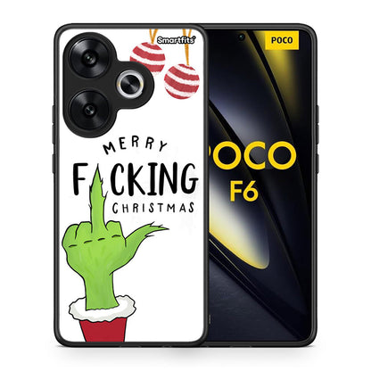 Θήκη Xiaomi Poco F6 Merry F Xmas από τη Smartfits με σχέδιο στο πίσω μέρος και μαύρο περίβλημα | Xiaomi Poco F6 Merry F Xmas case with colorful back and black bezels