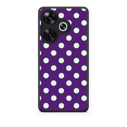 Θήκη Xiaomi Poco F6 Mint Polka Dots on Purple από τη Smartfits με σχέδιο στο πίσω μέρος και μαύρο περίβλημα | Xiaomi Poco F6 Mint Polka Dots on Purple case with colorful back and black bezels