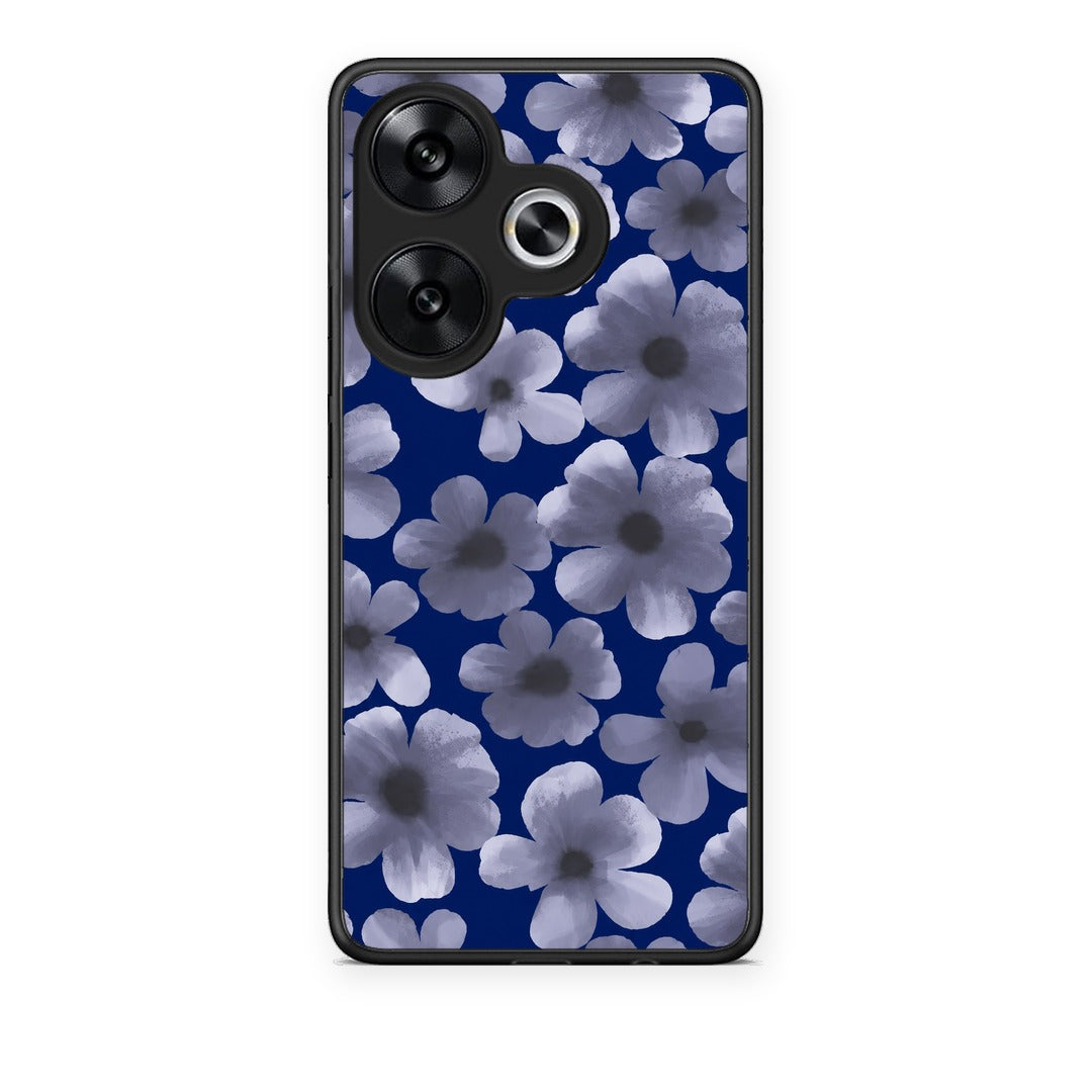 Θήκη Xiaomi Poco F6 Pale Blue Flowers on Navy από τη Smartfits με σχέδιο στο πίσω μέρος και μαύρο περίβλημα | Xiaomi Poco F6 Pale Blue Flowers on Navy case with colorful back and black bezels
