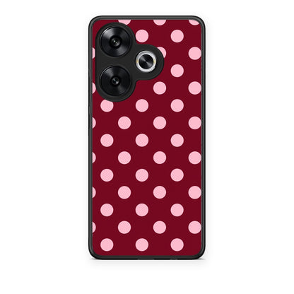 Θήκη Xiaomi Poco F6 Pink Polka Dots on Burgundy από τη Smartfits με σχέδιο στο πίσω μέρος και μαύρο περίβλημα | Xiaomi Poco F6 Pink Polka Dots on Burgundy case with colorful back and black bezels