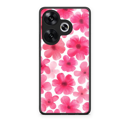 Θήκη Xiaomi Poco F6 Pink Watercolour Flowers on White από τη Smartfits με σχέδιο στο πίσω μέρος και μαύρο περίβλημα | Xiaomi Poco F6 Pink Watercolour Flowers on White case with colorful back and black bezels