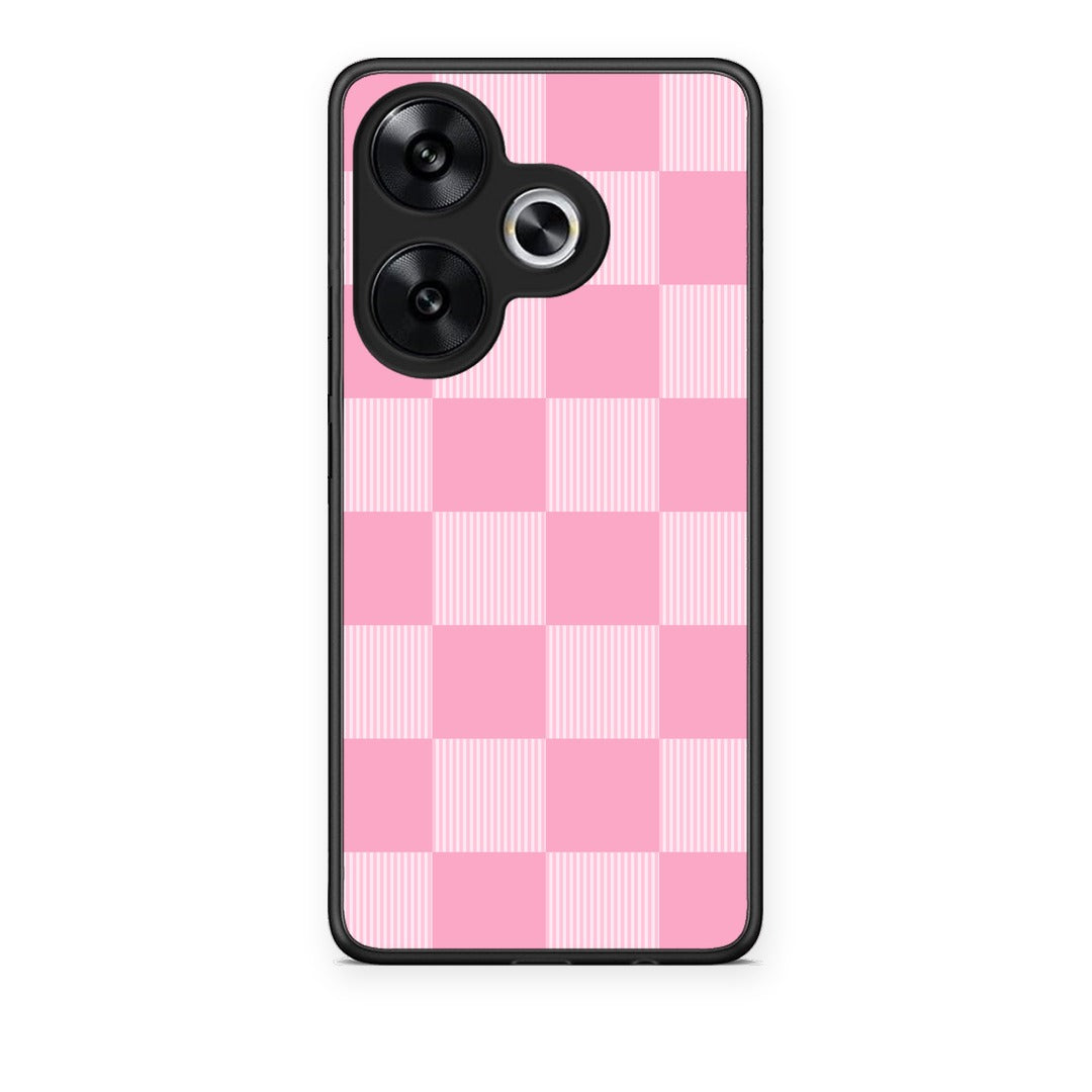 Θήκη Xiaomi Poco F6 Pink and White Striped Checks από τη Smartfits με σχέδιο στο πίσω μέρος και μαύρο περίβλημα | Xiaomi Poco F6 Pink and White Striped Checks case with colorful back and black bezels