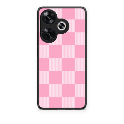 Θήκη Xiaomi Poco F6 Pink and White Striped Checks από τη Smartfits με σχέδιο στο πίσω μέρος και μαύρο περίβλημα | Xiaomi Poco F6 Pink and White Striped Checks case with colorful back and black bezels