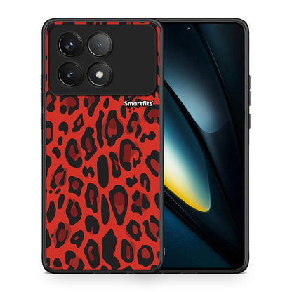 Θήκη Xiaomi Poco F6 Pro 5G Red Leopard Animal από τη Smartfits με σχέδιο στο πίσω μέρος και μαύρο περίβλημα | Xiaomi Poco F6 Pro 5G Red Leopard Animal case with colorful back and black bezels