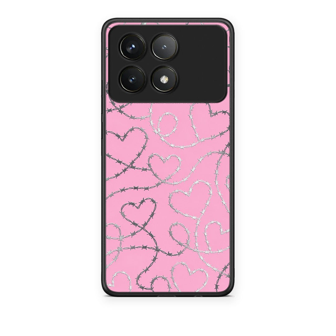 Θήκη Xiaomi Poco F6 Pro 5G Barbed Wire Hearts on Pink από τη Smartfits με σχέδιο στο πίσω μέρος και μαύρο περίβλημα | Xiaomi Poco F6 Pro 5G Barbed Wire Hearts on Pink case with colorful back and black bezels