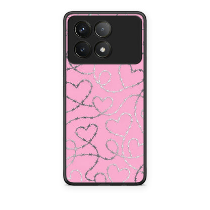 Θήκη Xiaomi Poco F6 Pro 5G Barbed Wire Hearts on Pink από τη Smartfits με σχέδιο στο πίσω μέρος και μαύρο περίβλημα | Xiaomi Poco F6 Pro 5G Barbed Wire Hearts on Pink case with colorful back and black bezels