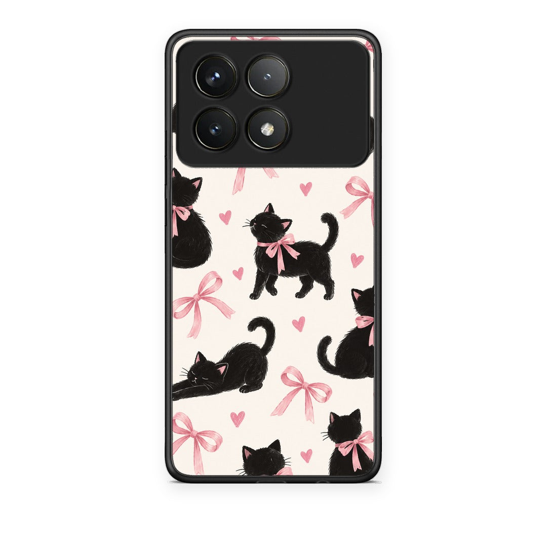 Θήκη Xiaomi Poco F6 Pro 5G Black Kittens and Pink Bows on Cream Large από τη Smartfits με σχέδιο στο πίσω μέρος και μαύρο περίβλημα | Xiaomi Poco F6 Pro 5G Black Kittens and Pink Bows on Cream Large case with colorful back and black bezels