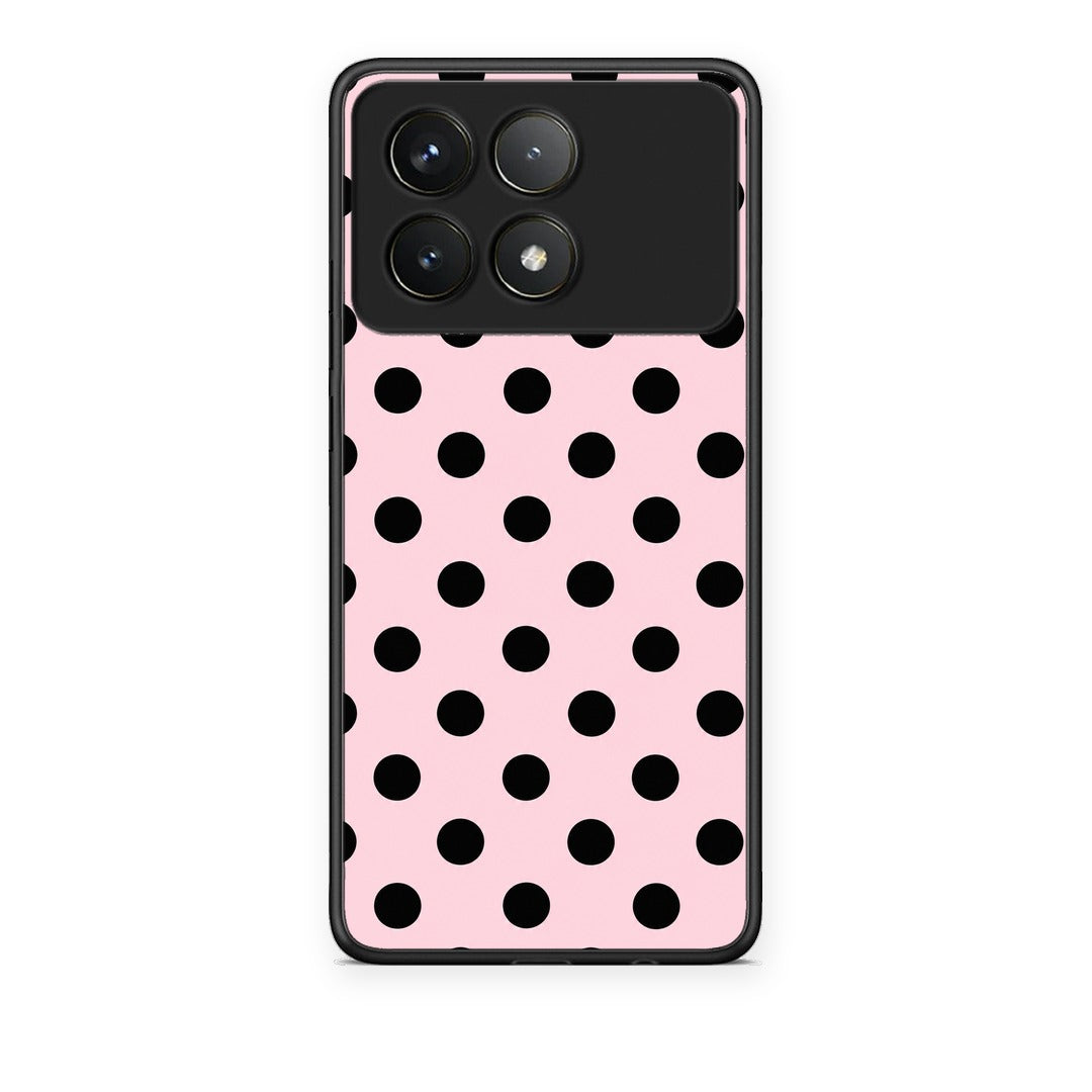 Θήκη Xiaomi Poco F6 Pro 5G Black Polka Dots on Pink από τη Smartfits με σχέδιο στο πίσω μέρος και μαύρο περίβλημα | Xiaomi Poco F6 Pro 5G Black Polka Dots on Pink case with colorful back and black bezels