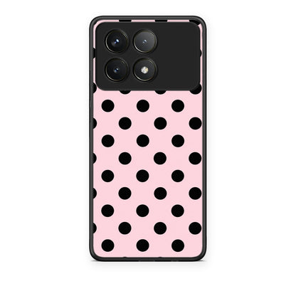Θήκη Xiaomi Poco F6 Pro 5G Black Polka Dots on Pink από τη Smartfits με σχέδιο στο πίσω μέρος και μαύρο περίβλημα | Xiaomi Poco F6 Pro 5G Black Polka Dots on Pink case with colorful back and black bezels