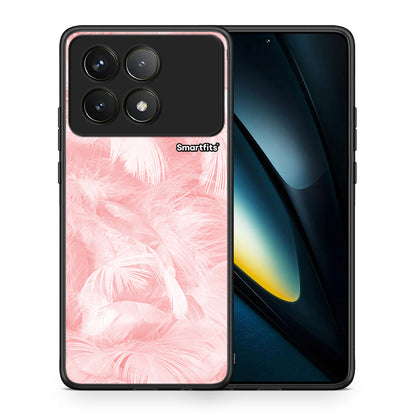 Θήκη Xiaomi Poco F6 Pro 5G Pink Feather Boho από τη Smartfits με σχέδιο στο πίσω μέρος και μαύρο περίβλημα | Xiaomi Poco F6 Pro 5G Pink Feather Boho case with colorful back and black bezels