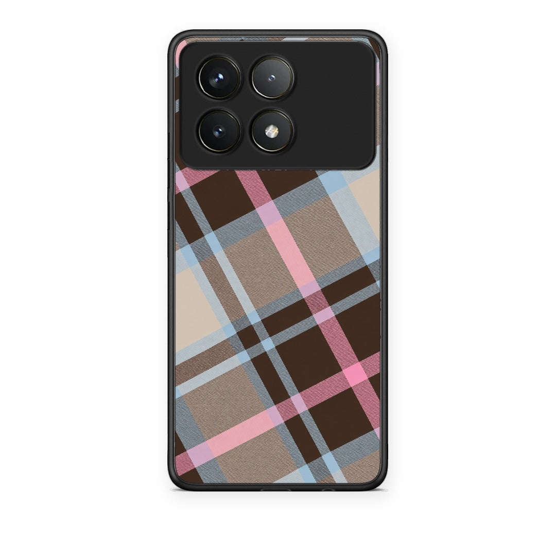 Θήκη Xiaomi Poco F6 Pro 5G Brown Pink and Blue Diagonal Plaid από τη Smartfits με σχέδιο στο πίσω μέρος και μαύρο περίβλημα | Xiaomi Poco F6 Pro 5G Brown Pink and Blue Diagonal Plaid case with colorful back and black bezels