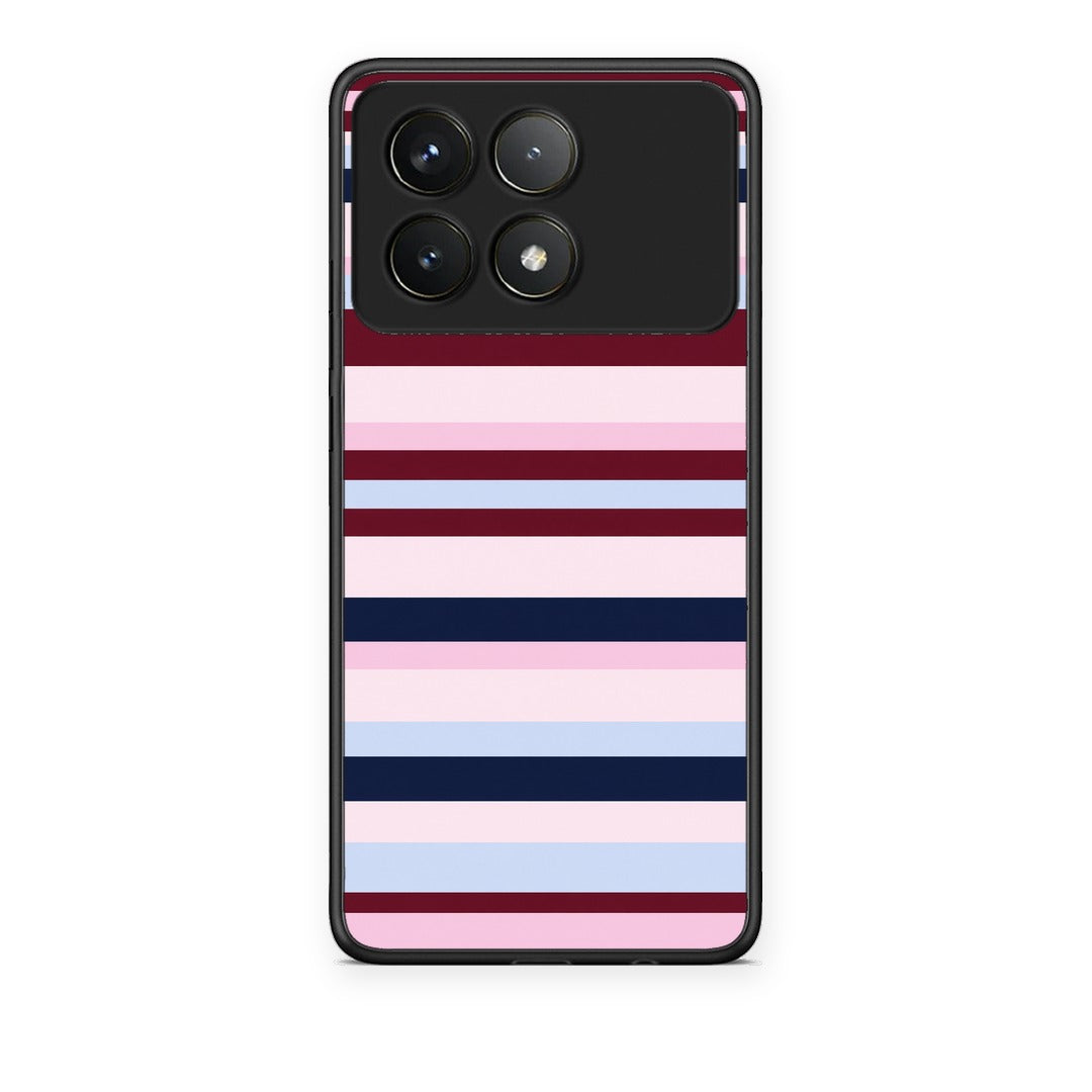 Θήκη Xiaomi Poco F6 Pro 5G Burgundy Pink and Blue Horizontal Stripes από τη Smartfits με σχέδιο στο πίσω μέρος και μαύρο περίβλημα | Xiaomi Poco F6 Pro 5G Burgundy Pink and Blue Horizontal Stripes case with colorful back and black bezels