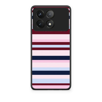 Θήκη Xiaomi Poco F6 Pro 5G Burgundy Pink and Blue Horizontal Stripes από τη Smartfits με σχέδιο στο πίσω μέρος και μαύρο περίβλημα | Xiaomi Poco F6 Pro 5G Burgundy Pink and Blue Horizontal Stripes case with colorful back and black bezels