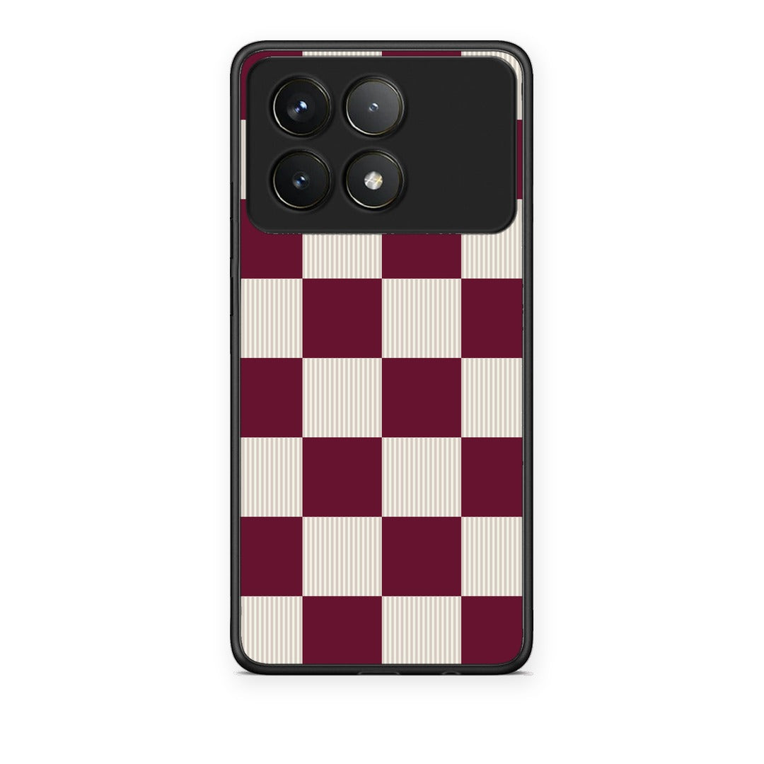 Θήκη Xiaomi Poco F6 Pro 5G Burgundy and Cream Striped Checks από τη Smartfits με σχέδιο στο πίσω μέρος και μαύρο περίβλημα | Xiaomi Poco F6 Pro 5G Burgundy and Cream Striped Checks case with colorful back and black bezels