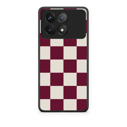 Θήκη Xiaomi Poco F6 Pro 5G Burgundy and Cream Striped Checks από τη Smartfits με σχέδιο στο πίσω μέρος και μαύρο περίβλημα | Xiaomi Poco F6 Pro 5G Burgundy and Cream Striped Checks case with colorful back and black bezels