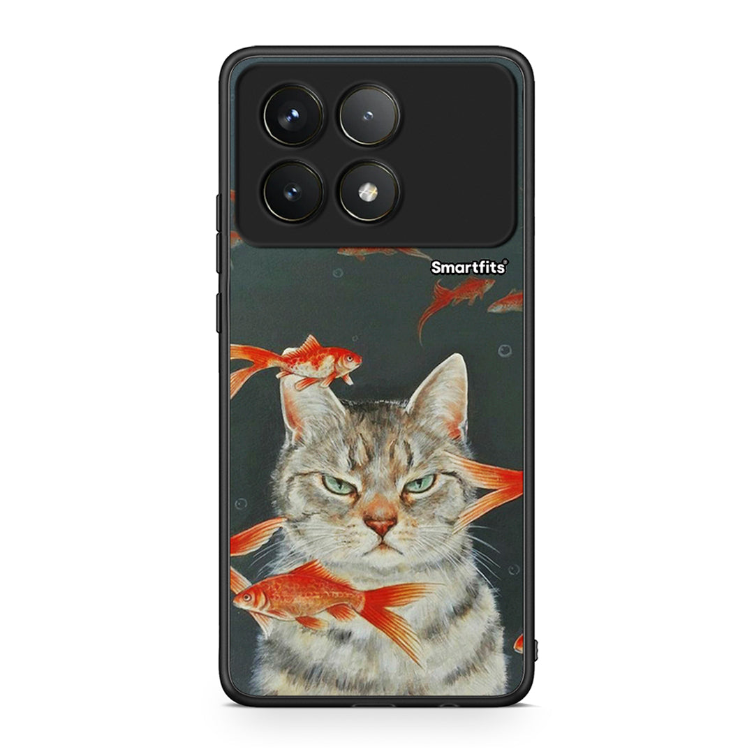 Xiaomi Poco F6 Pro 5G Cat Goldfish θήκη από τη Smartfits με σχέδιο στο πίσω μέρος και μαύρο περίβλημα | Smartphone case with colorful back and black bezels by Smartfits