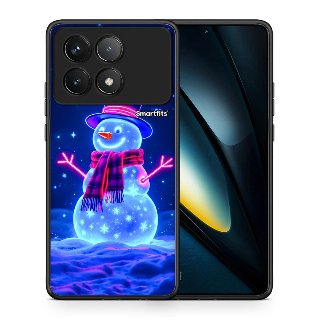 Θήκη Xiaomi Poco F6 Pro 5G Christmas Neon Snowman από τη Smartfits με σχέδιο στο πίσω μέρος και μαύρο περίβλημα | Xiaomi Poco F6 Pro 5G Christmas Neon Snowman case with colorful back and black bezels